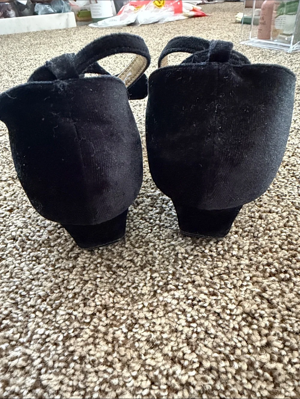 Joyfolie Black Velvet Bow Ankle-Strap Dress Shoes for Kids